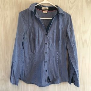 Blue and white stripe button down dress shirt